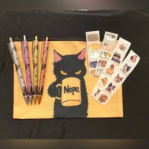 Grumpy Kitty Zipper Pouch with Stickers & Choice of 1 Glitter Pen | Add a pin $7
